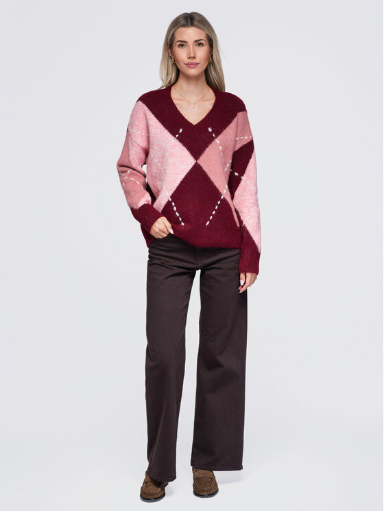 Ombre Ombre Sweter OW-SW-E0017 Bordowy Relaxed Fit