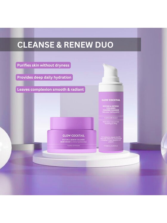Glow Cocktail Glow Cocktail Krem Collagen Restore + Pianka Oczyszczająca Zestaw do pielęgnacji skóry