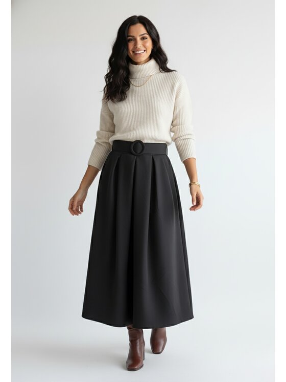FIGL FIGL Midi sukně M1255 Černá A-Line Fit