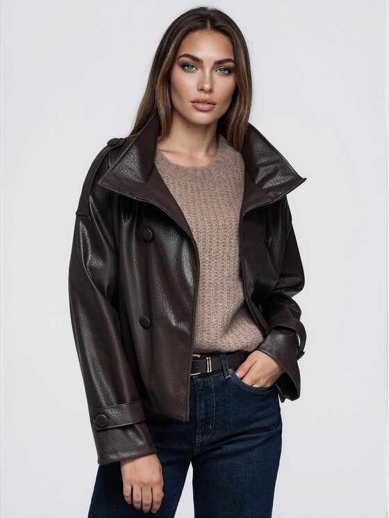 Ombre Ombre Płaszcz przejściowy OW-CT-E0041 Brązowy Relaxed Fit