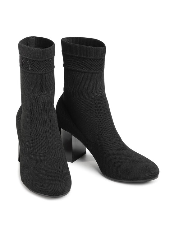 Tommy Hilfiger Botki Tommy Knit Mid Heel Boot FW0FW04974 Czarny