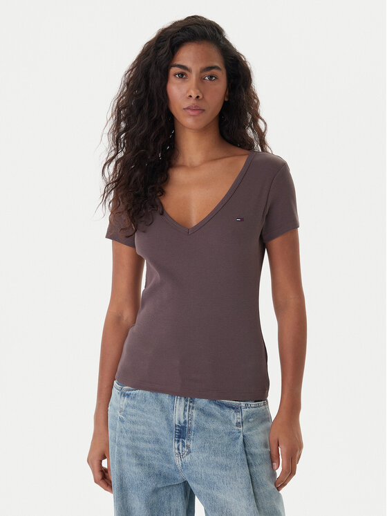 Tommy Jeans Tommy Jeans T-Shirt Essential DW0DW17385 Καφέ Slim Fit