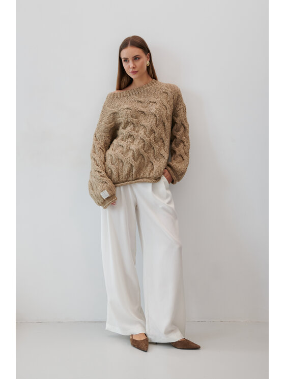 Fobya Fobya Sweter F1767 Brązowy Basic Fit