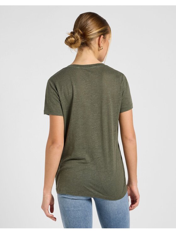 Lee Lee T-Shirt V NECK TEE Zielony Regular Fit