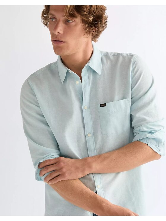 Wrangler Wrangler Koszula 1 PKT SHIRT Niebieski Regular Fit
