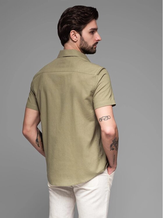 Ombre Ombre Koszula OM-SHSS-0167 Zielony Regular Fit