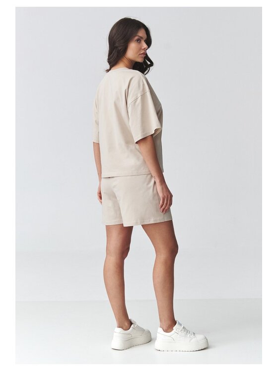 Makadamia Makadamia Komplet bluzka i szorty sportowe M935 Beżowy Loose Fit