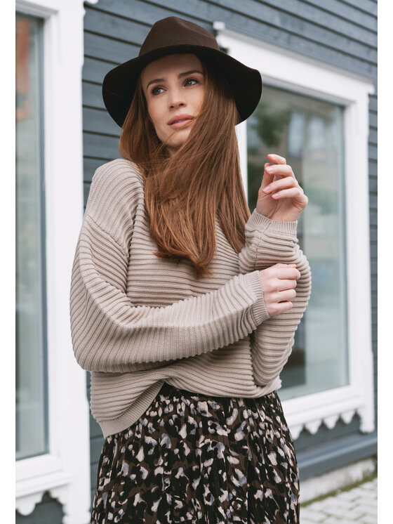 Volcano Volcano Sweter S-FLOR Beżowy Regular Fit