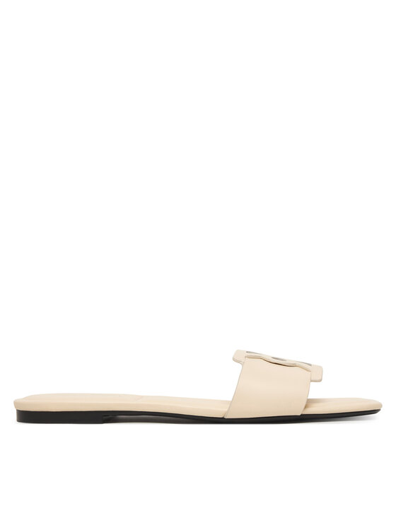 Calvin Klein Şlapi Square Flat Sandal Emblem HW0HW03128 Écru