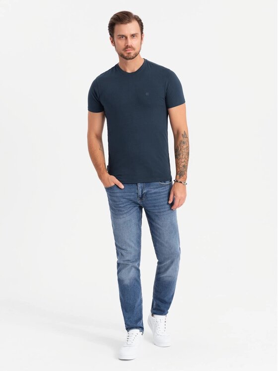 Ombre Ombre T-Shirt OM-TSCT-0220 Tmavomodrá Slim Fit