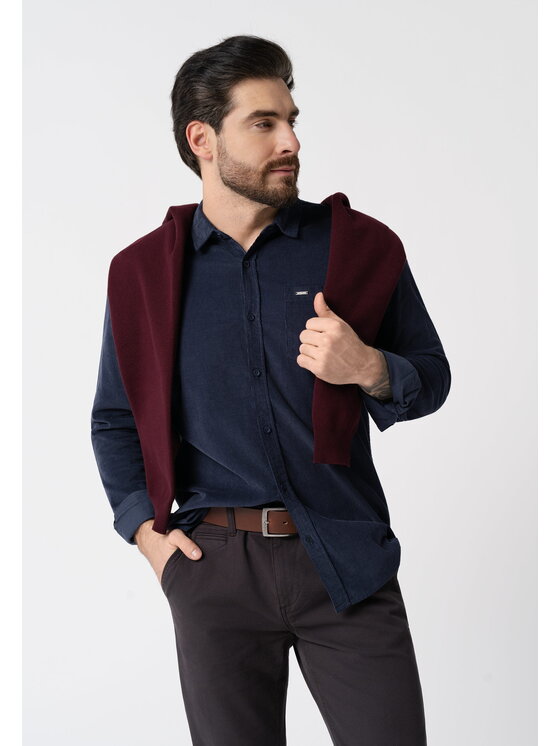 Volcano Volcano Koszula K-MIXO Granatowy Regular Fit