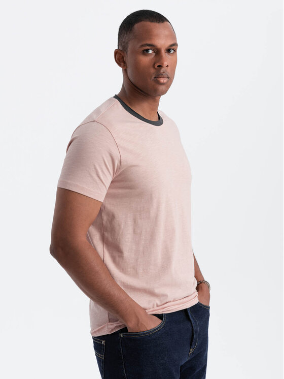 Ombre Ombre T-Shirt OM-TSCT-22SS-004 Růžová Regular Fit