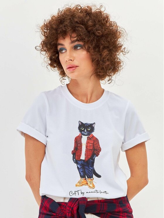 CAT by maniita lacitta CAT by maniita lacitta T-Shirt Printed T-shirt Biały Regular Fit