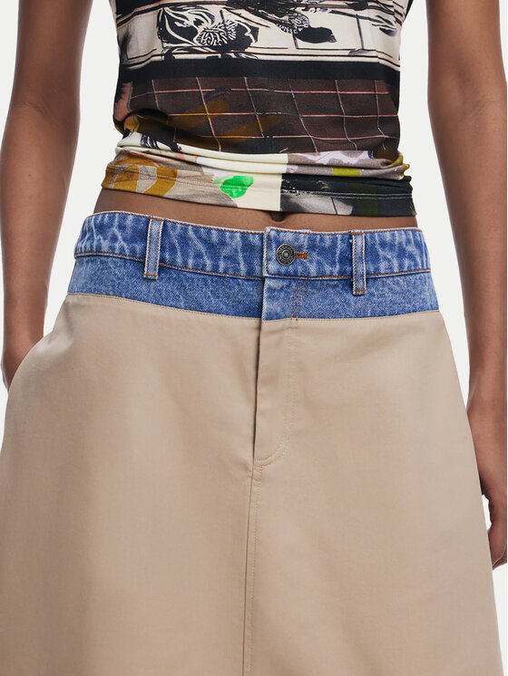 Desigual Desigual Trapecijos formos sijonas Barcelo 25SWFW12 Smėlio Regular Fit