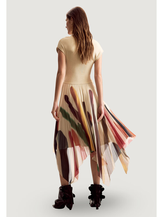 Desigual Desigual Ежедневна рокля VEST_BRUSHES_LACROIX Бежов Egg Fit