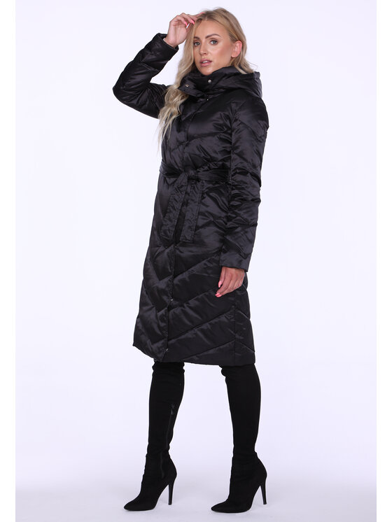 Perso Perso Zimní kabát wiązany puchowy Černá Slim Fit