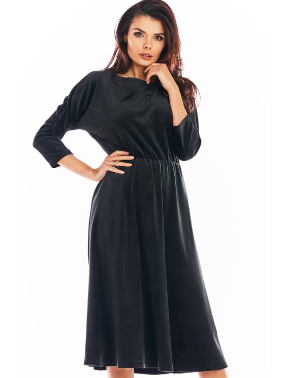 Awama Awama Sukienka dzianinowa A407 Czarny Basic Fit