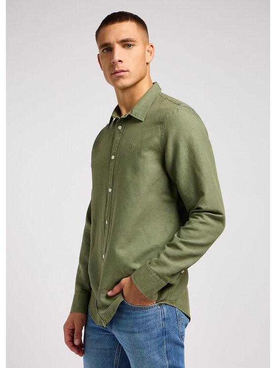 Lee Lee Koszula PATCH SHIRT IN OLIVE GROVE Zielony Regular Fit