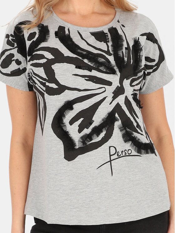 Perso Perso T-Shirt TCE247000F Šedá Regular Fit