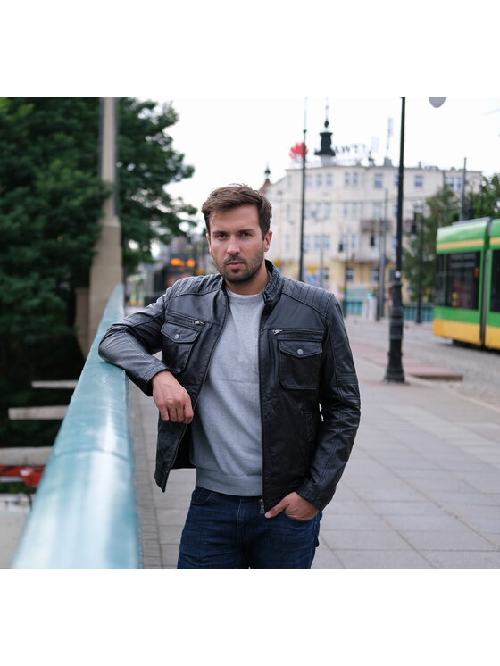 David Ryan David Ryan Kurtka skórzana LONDON Czarny Regular Fit
