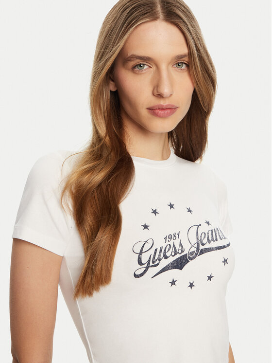 Guess Jeans Guess Jeans T-krekls W5RI59 J1314 Balts Regular Fit