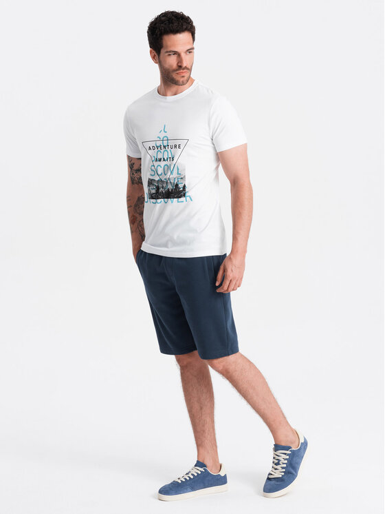 Ombre Ombre Szorty materiałowe OM-SRBS-0149 Granatowy Regular Fit