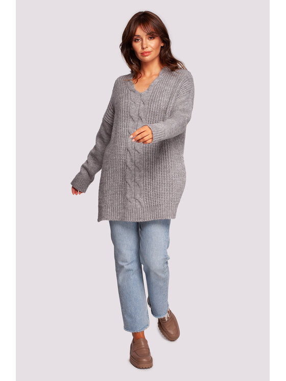 BeWear BeWear Sweter BK087 Szary Modern Fit