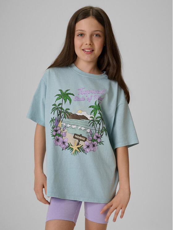 4F 4F T-Shirt SUMMER SPLASH Niebieski Loose Fit