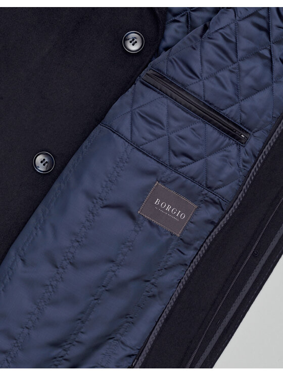 Borgio Borgio Płaszcz wełniany serre_g Granatowy Slim Fit