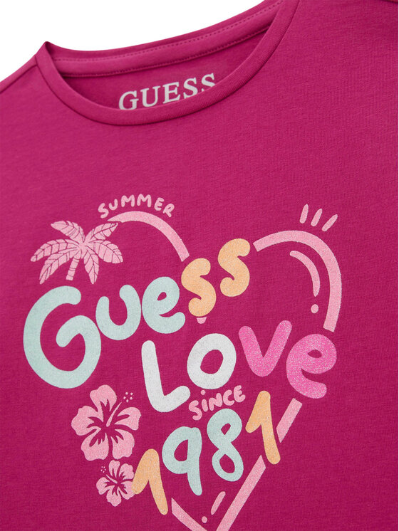 Guess Guess Marškinėliai K6GI03 K6YW4 Tamsiai rožinė Regular Fit