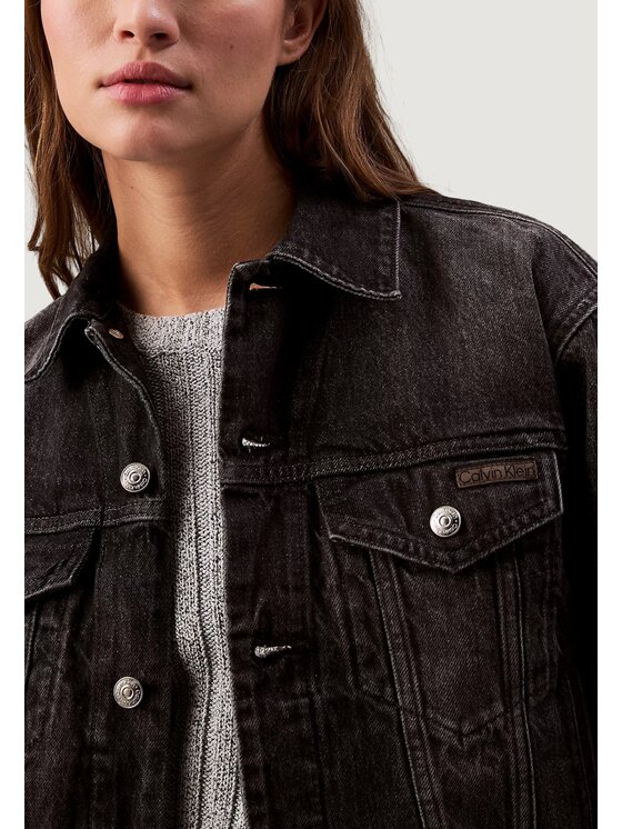 Calvin Klein Jeans Calvin Klein Jeans Giacca di pelle 90s TRUCKER BLACK FO Nero Casual Fit