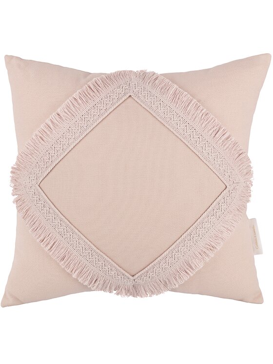 Poduszka Cotton&Sweets, Kwadratowa poduszka boho z koronką Pudrowy róż
