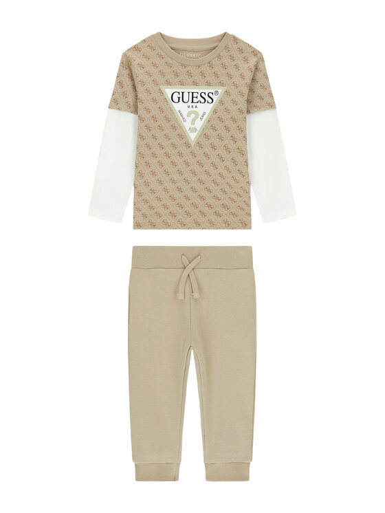 Guess Set bluză și pantalon N6YG02 K4077 Bej Regular Fit