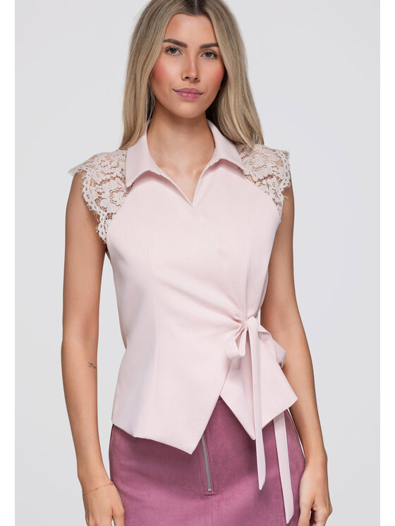 Ombre Ombre Bluzka OW-TS-E0071 Różowy Authentic Slim Fit