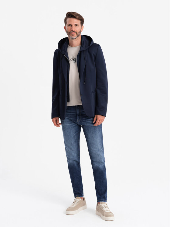 Ombre Ombre Marynarka OM-BLZB-0126 Granatowy Regular Fit
