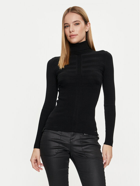 Morgan Morgan Bluză cu gât 132-MENTOS.M Negru Slim Fit