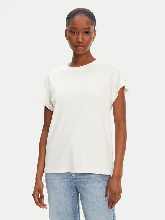 Tommy Hilfiger Tommy Hilfiger T-shirt Gold Button WW0WW45628 Bianco Regular Fit