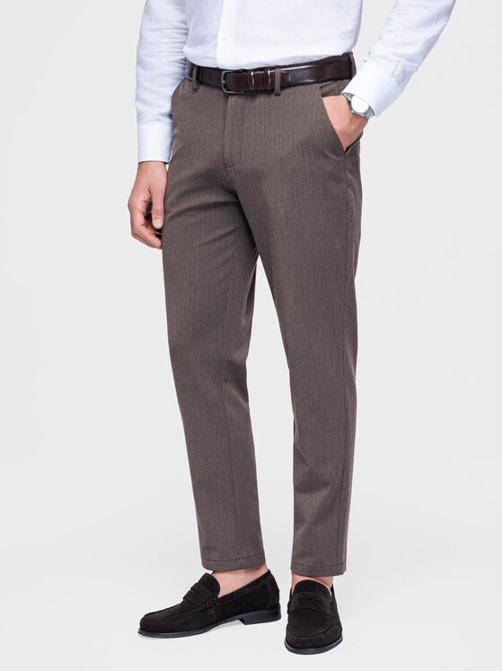 Ombre Ombre Chinosy OM-PACP-0307 Brązowy ciemny Regular Fit