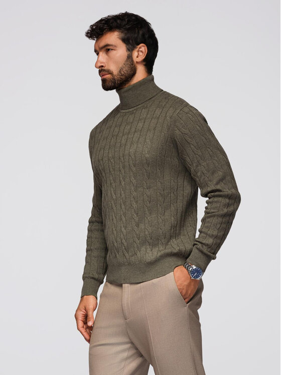 Ombre Ombre Sweter OM-SWTN-0157 Zielony Regular Fit
