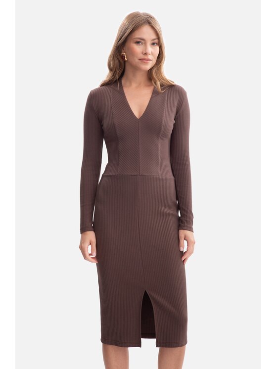BeWear BeWear Sukienka dzianinowa b307 Brązowy Baggy Fit