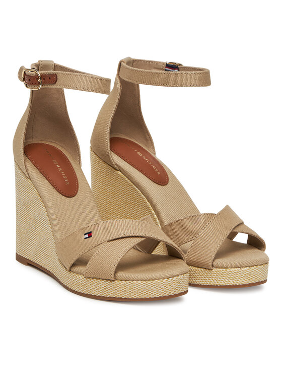 Tommy Hilfiger Tommy Hilfiger Sandały Flag High Wedge Espad Crisscross FW0FW08661 Beżowy