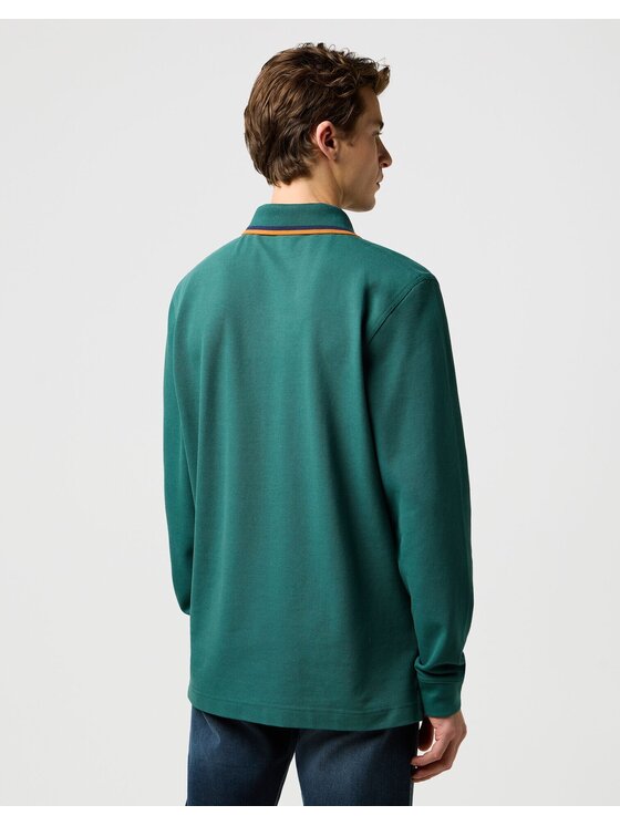 Wrangler Wrangler Longsleeve LS POLO SHIRT Zielony Regular Fit
