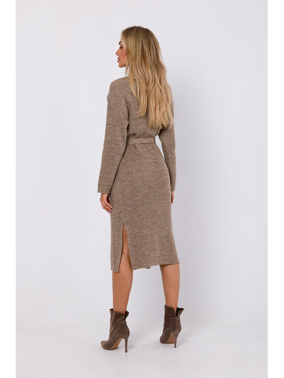 Made of Emotion Made of Emotion Úpletové šaty M772 Hnědá Modern Fit
