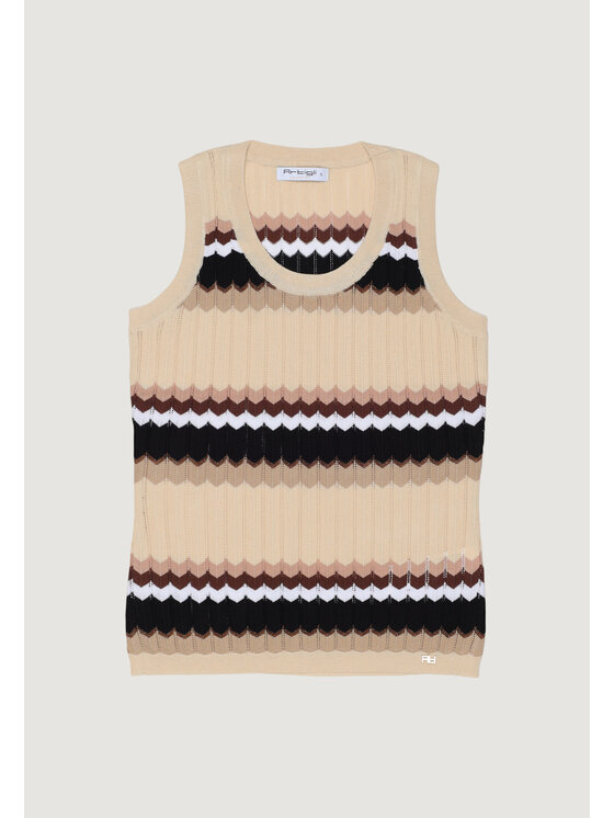 Artigli Artigli Smanicato CANOTTA DISEGNO CHEVRON Beige Casual Fit