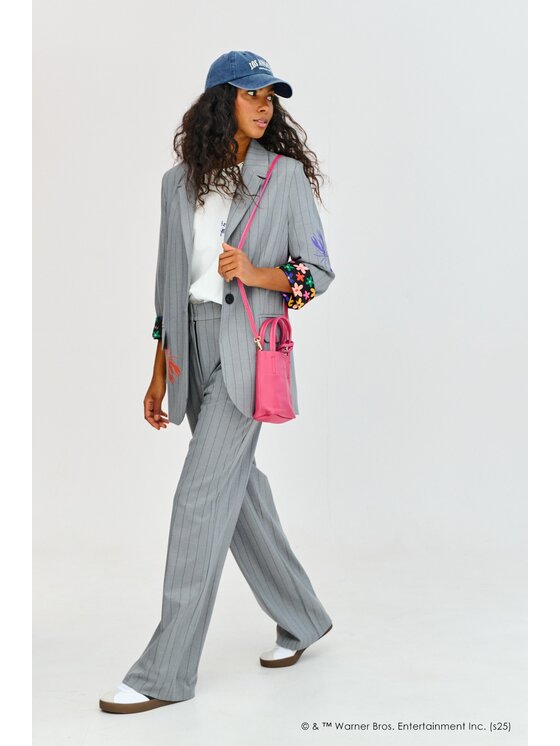 NAOKO NAOKO Kalhoty z materiálu Manhattan Style Šedá Regular Fit