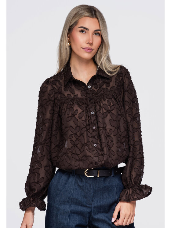 Ombre Ombre Koszula OW-SH-E0074 Brązowy Relaxed Fit