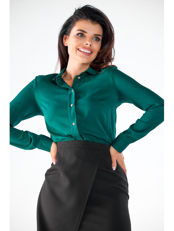 Awama Awama Koszula A526 Zielony Basic Fit