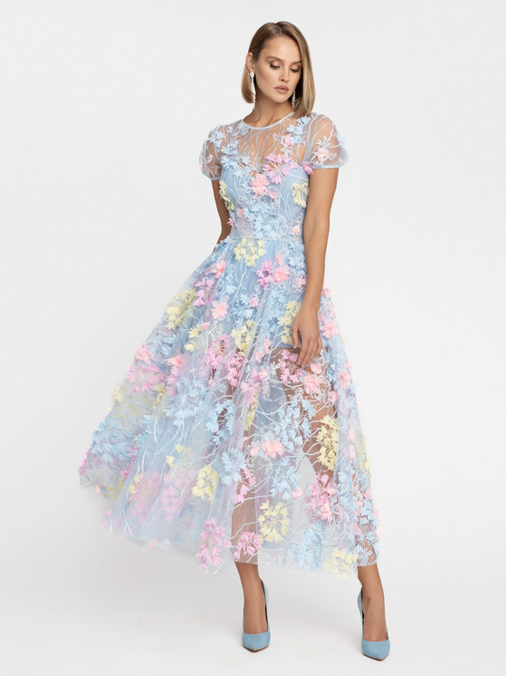 MATSOUR'I MATSOUR'I Sukienka wieczorowa Hydrangea Niebieski A-Line Fit