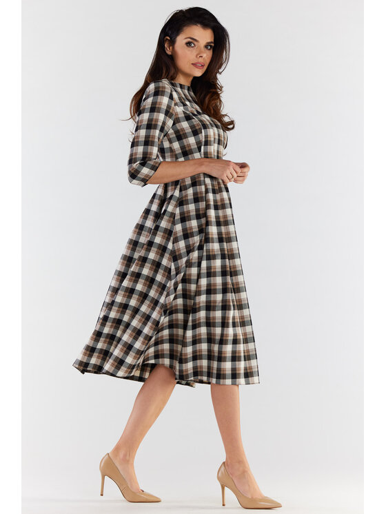 Awama Awama Sukienka codzienna A489 Brązowy Basic Fit