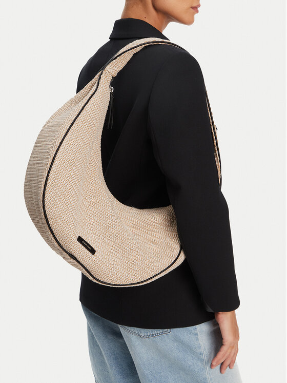 Calvin Klein Torebka Pinched Raffia Large Shoulder Ba LV04F3060G Beżowy